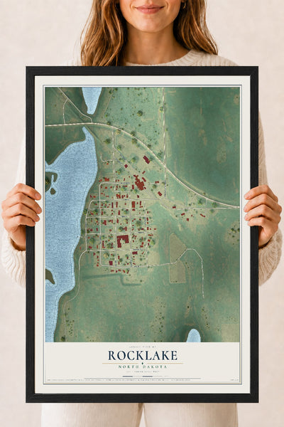 Map of Rocklake, North Dakota, 18 x 24 inch print in a black wood frame