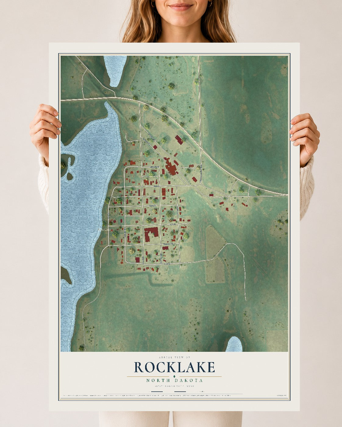 Map of Rocklake, North Dakota, 24 x 36 inch unframed archival matte print