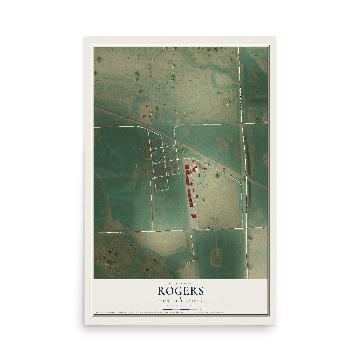 Map of Rogers, North Dakota, 12 x 18 inch unframed archival matte print