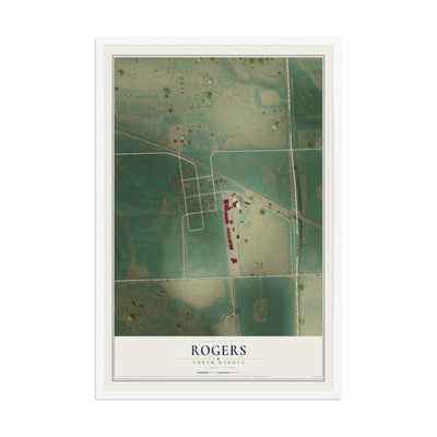 Map of Rogers, North Dakota, 12 x 18 inch print in a white wood frame