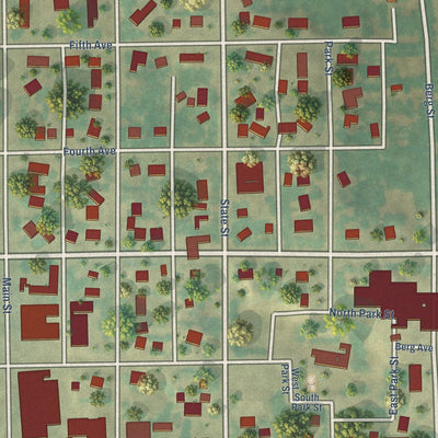 Close-up of the map of Rolette, North Dakota print showing street and building detail