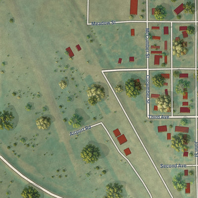 Second close-up of the map of Rolette, North Dakota print showing more streets and buildings