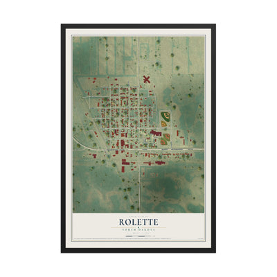 Map of Rolette, North Dakota, 12 x 18 inch print in a black wood frame