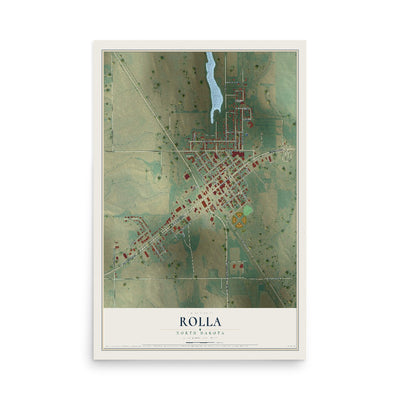 Map of Rolla, North Dakota, 12 x 18 inch unframed archival matte print