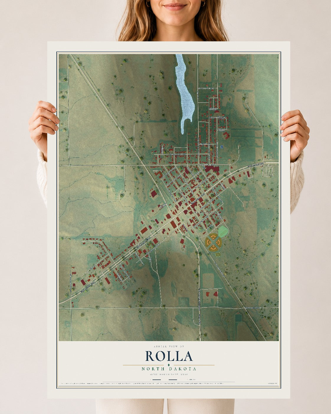 Map of Rolla, North Dakota, 24 x 36 inch unframed archival matte print