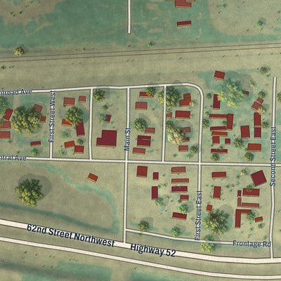 Close-up of the map of Ross, North Dakota print showing street and building detail