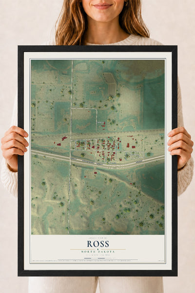 Map of Ross, North Dakota, 18 x 24 inch print in a black wood frame