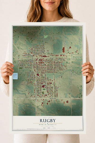 Map of Rugby, North Dakota, 18 x 24 inch unframed archival matte print