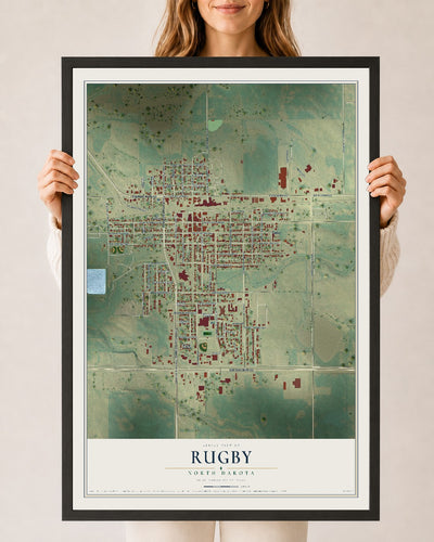 Map of Rugby, North Dakota, 24 x 36 inch print in a black wood frame