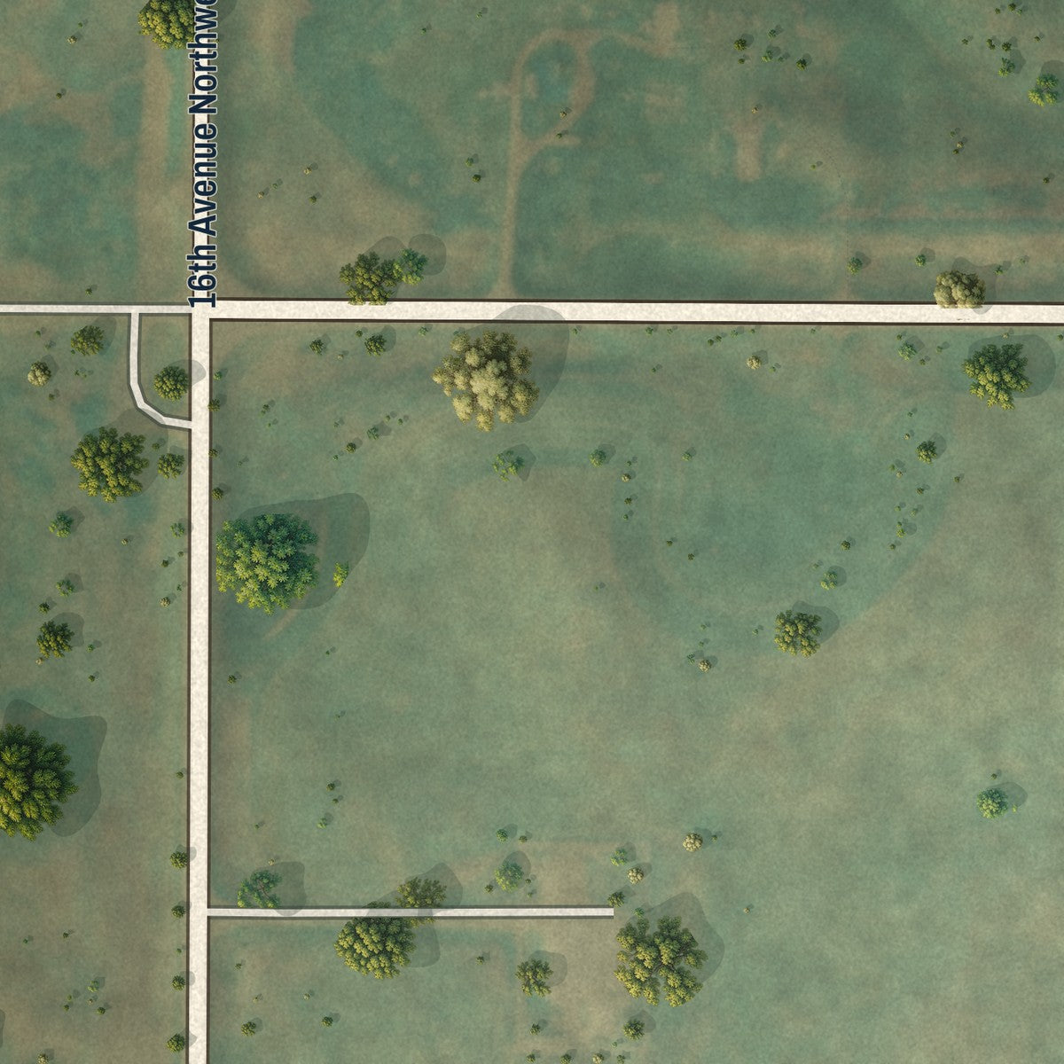 Second close-up of the map of Ruso, North Dakota print showing more streets and buildings