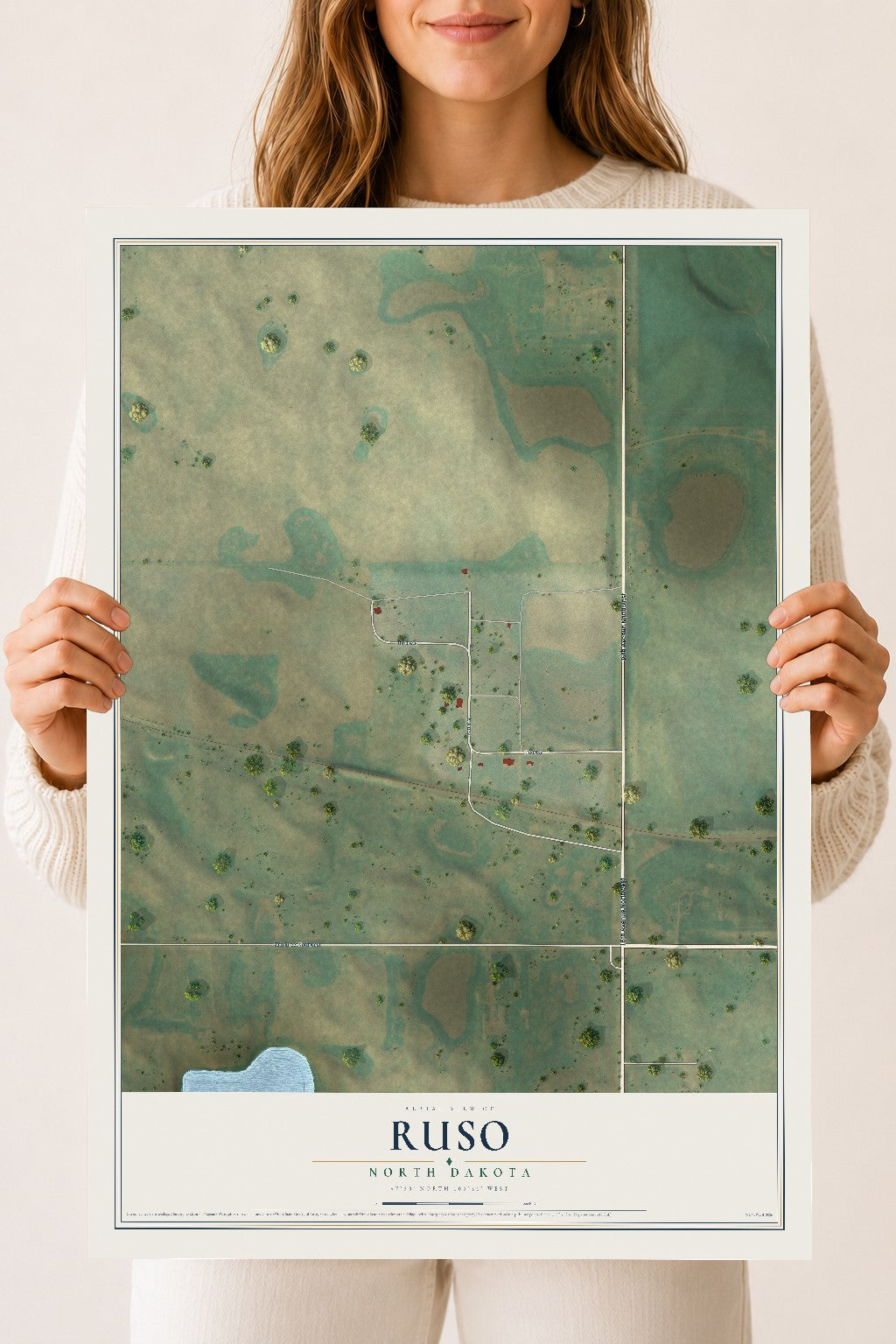 Map of Ruso, North Dakota, 18 x 24 inch unframed archival matte print