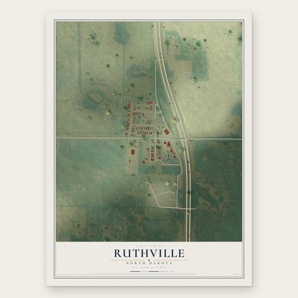 Ruthville, North Dakota map print, the full design