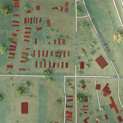 Close-up of the map of Ruthville, North Dakota print showing street and building detail