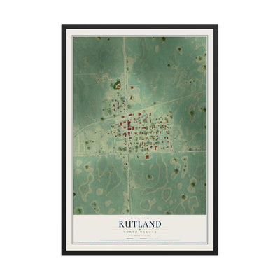 Map of Rutland, North Dakota, 12 x 18 inch print in a black wood frame