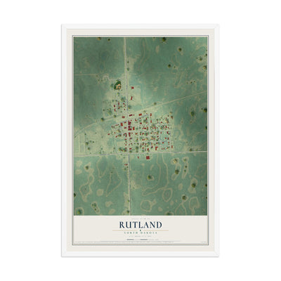 Map of Rutland, North Dakota, 12 x 18 inch print in a white wood frame