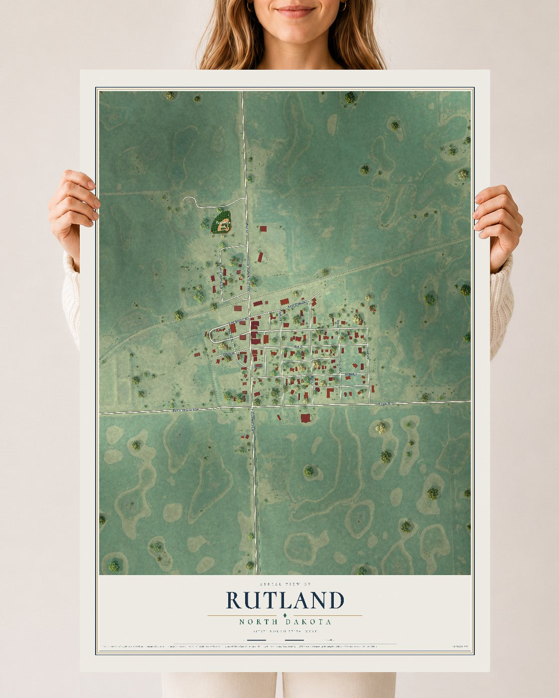 Map of Rutland, North Dakota, 24 x 36 inch unframed archival matte print