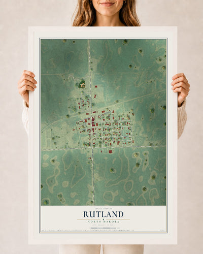Map of Rutland, North Dakota, 24 x 36 inch print in a white wood frame