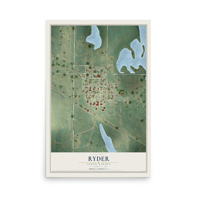 Map of Ryder, North Dakota, 12 x 18 inch unframed archival matte print
