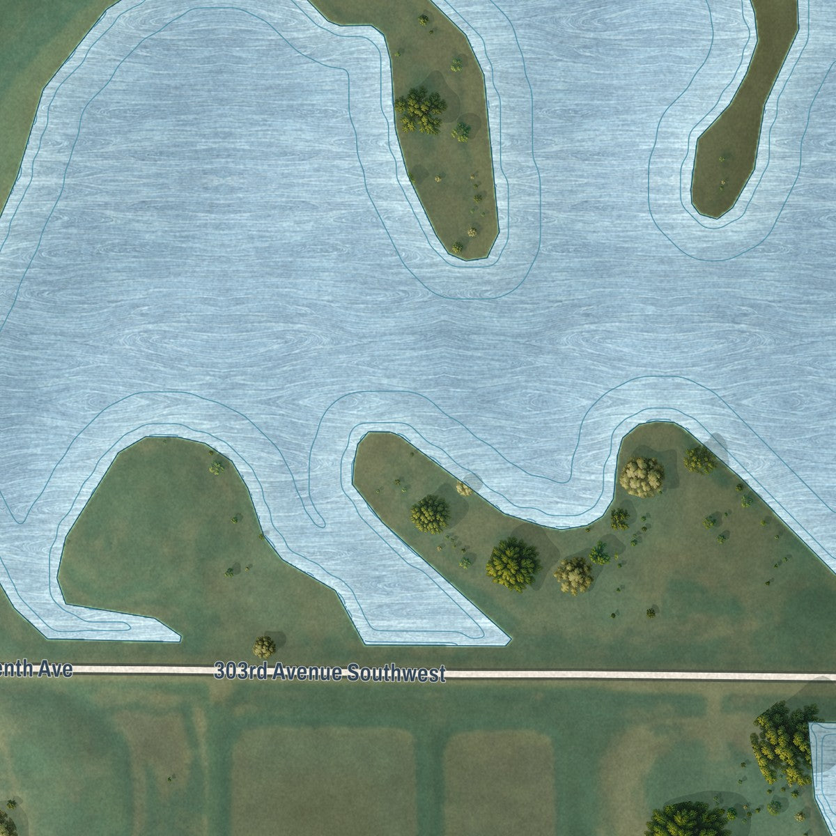 Second close-up of the map of Ryder, North Dakota print showing more streets and buildings