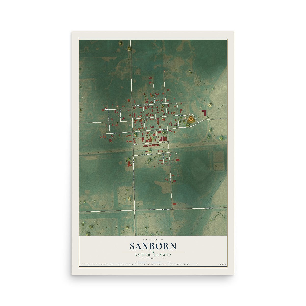 Map of Sanborn, North Dakota, 12 x 18 inch unframed archival matte print