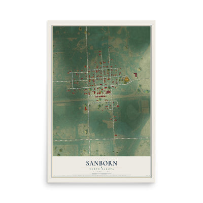 Map of Sanborn, North Dakota, 12 x 18 inch unframed archival matte print
