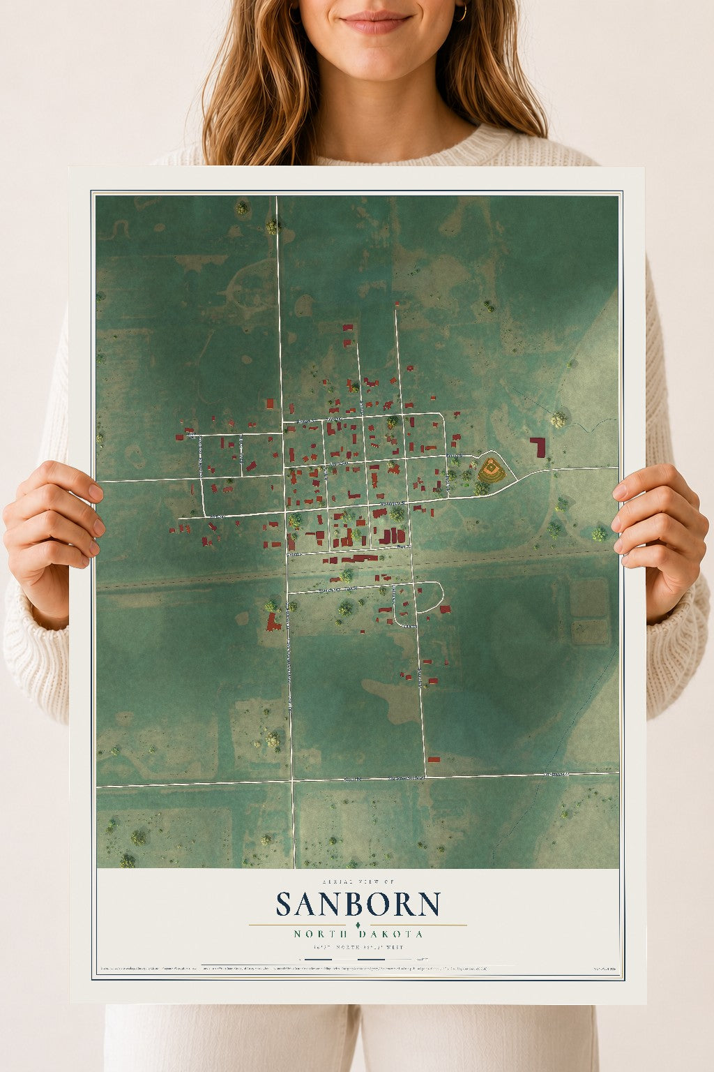 Map of Sanborn, North Dakota, 18 x 24 inch unframed archival matte print
