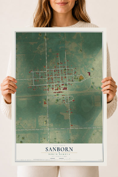 Map of Sanborn, North Dakota, 18 x 24 inch unframed archival matte print