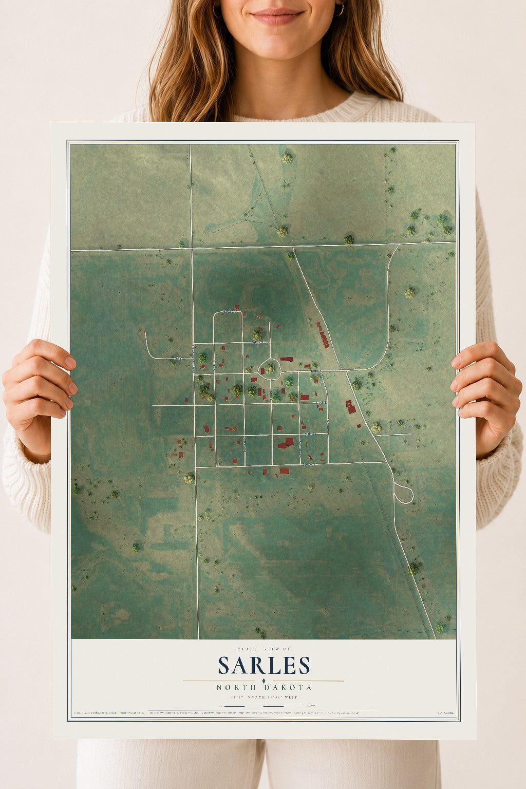 Map of Sarles, North Dakota, 18 x 24 inch unframed archival matte print