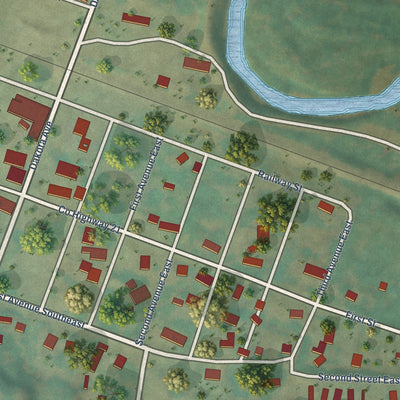 Close-up of the map of Sawyer, North Dakota print showing street and building detail
