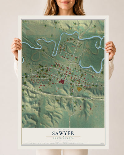 Map of Sawyer, North Dakota, 24 x 36 inch unframed archival matte print