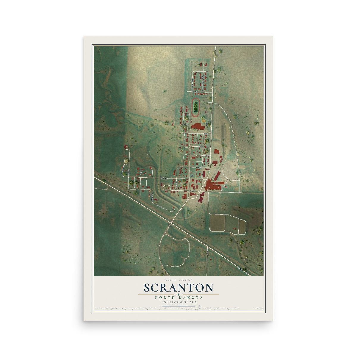 Map of Scranton, North Dakota, 12 x 18 inch unframed archival matte print