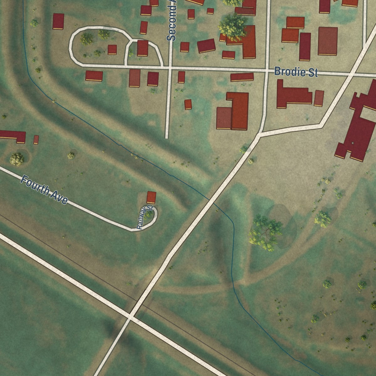 Second close-up of the map of Scranton, North Dakota print showing more streets and buildings
