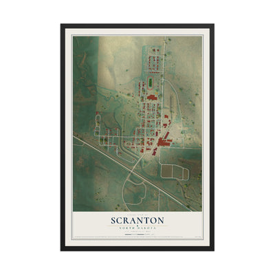 Map of Scranton, North Dakota, 12 x 18 inch print in a black wood frame