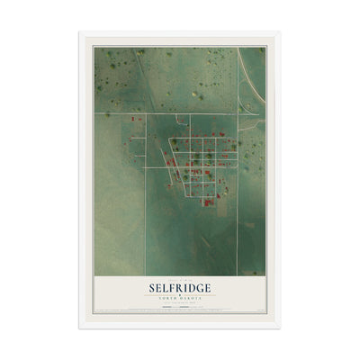 Map of Selfridge, North Dakota, 12 x 18 inch print in a white wood frame