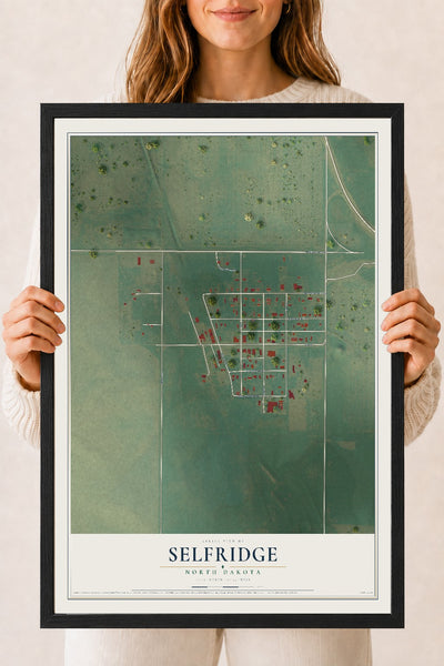 Map of Selfridge, North Dakota, 18 x 24 inch print in a black wood frame