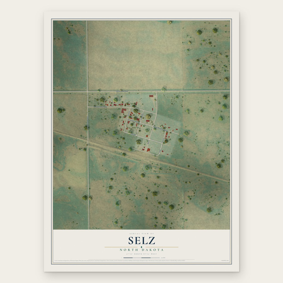 Selz, North Dakota map print, the full design