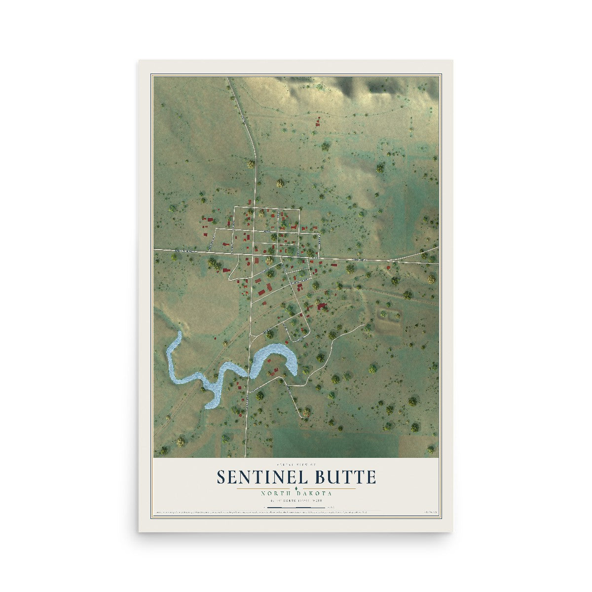 Map of Sentinel Butte, North Dakota, 12 x 18 inch unframed archival matte print