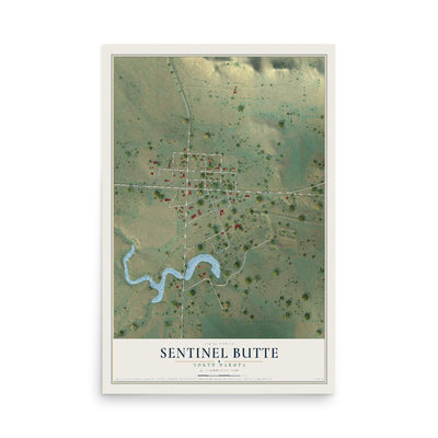 Map of Sentinel Butte, North Dakota, 12 x 18 inch unframed archival matte print