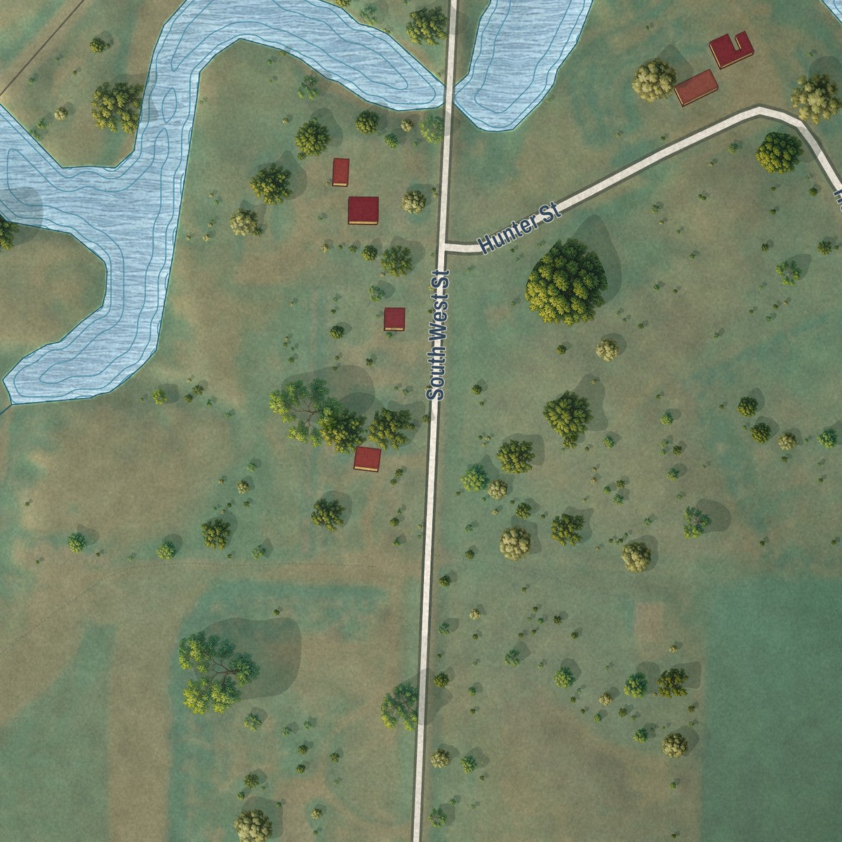 Second close-up of the map of Sentinel Butte, North Dakota print showing more streets and buildings