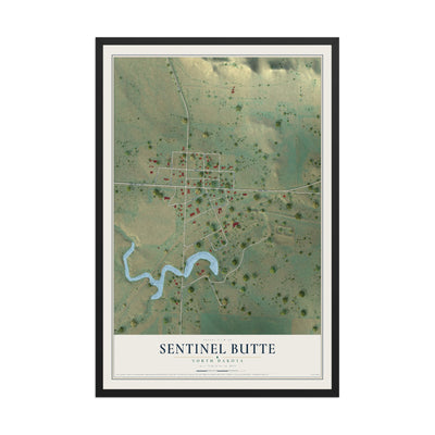 Map of Sentinel Butte, North Dakota, 12 x 18 inch print in a black wood frame