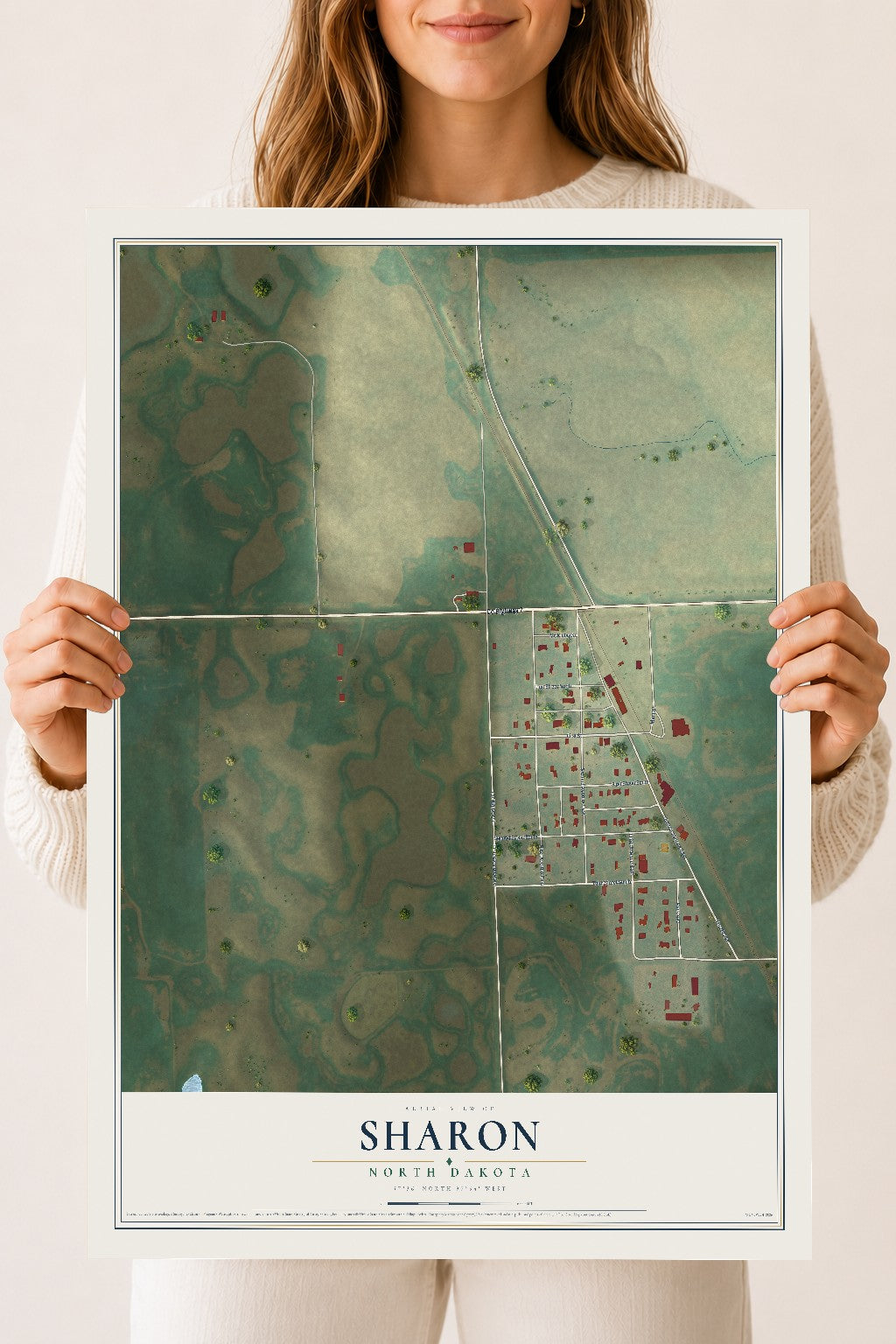 Map of Sharon, North Dakota, 18 x 24 inch unframed archival matte print