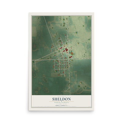 Map of Sheldon, North Dakota, 12 x 18 inch unframed archival matte print