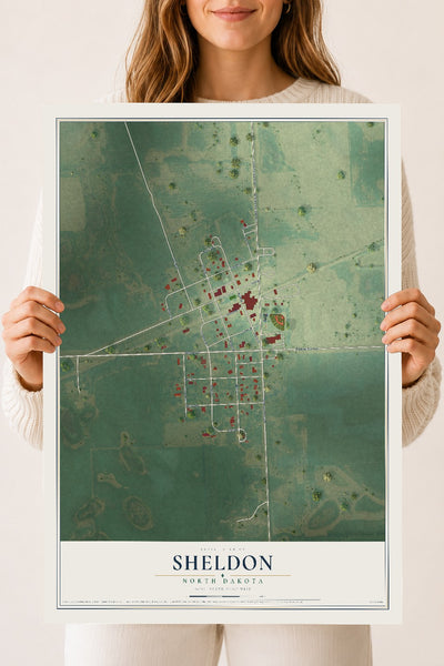 Map of Sheldon, North Dakota, 18 x 24 inch unframed archival matte print