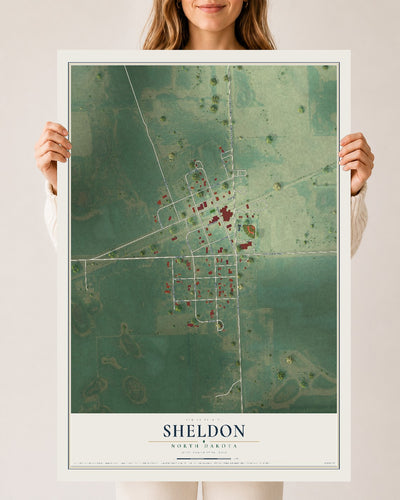 Map of Sheldon, North Dakota, 24 x 36 inch unframed archival matte print