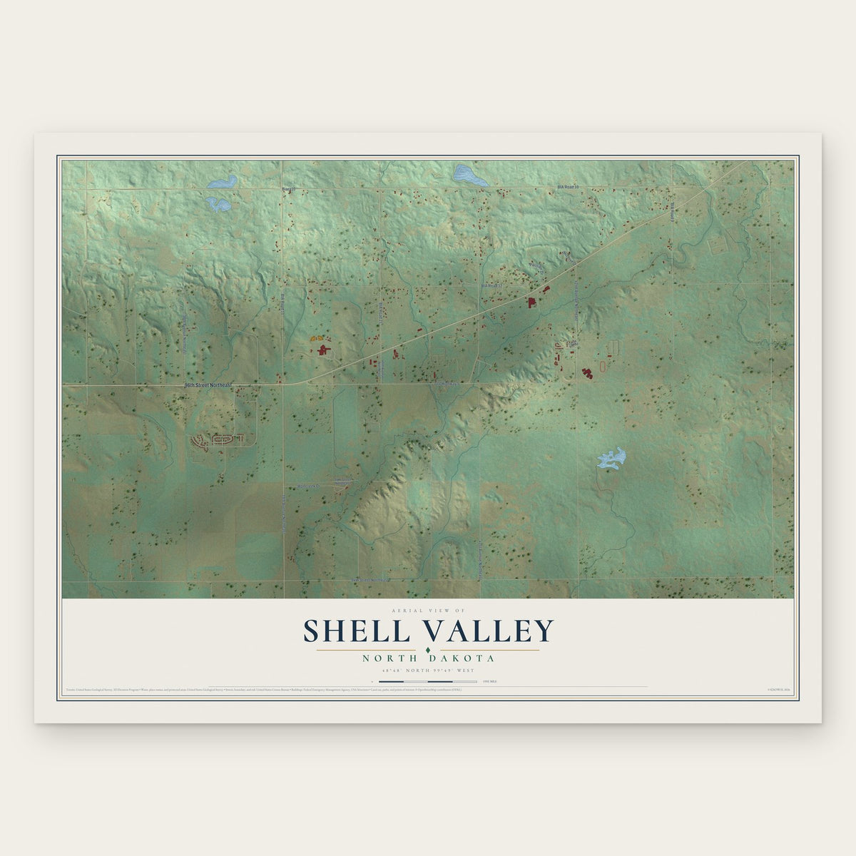 Shell Valley, North Dakota map print, the full design