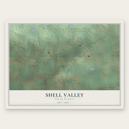 Shell Valley, North Dakota map print, the full design