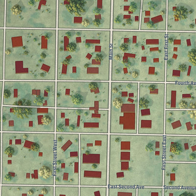 Close-up of the map of Sherwood, North Dakota print showing street and building detail