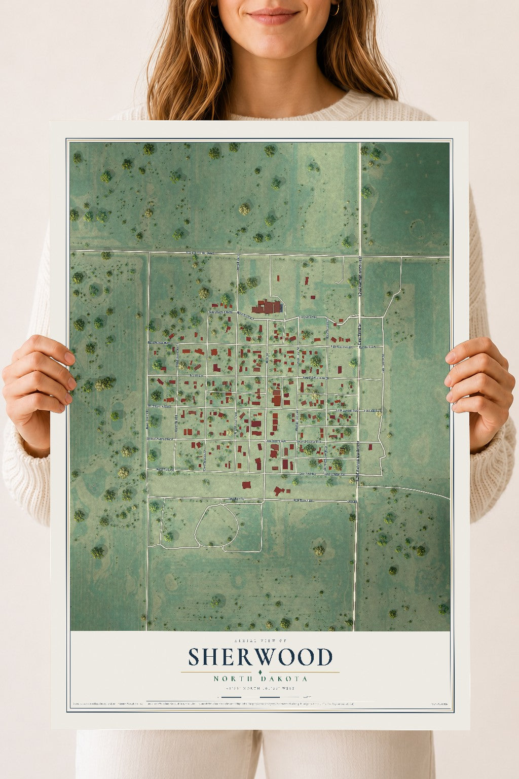 Map of Sherwood, North Dakota, 18 x 24 inch unframed archival matte print