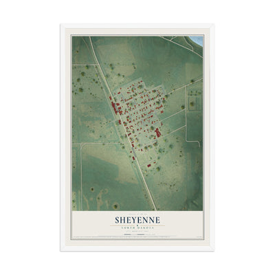 Map of Sheyenne, North Dakota, 12 x 18 inch print in a white wood frame