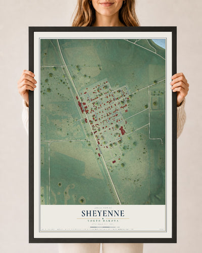Map of Sheyenne, North Dakota, 24 x 36 inch print in a black wood frame